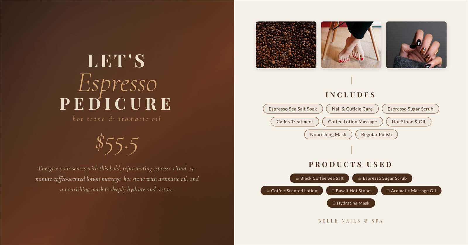 Let's Espresso Pedicure menu and pricing