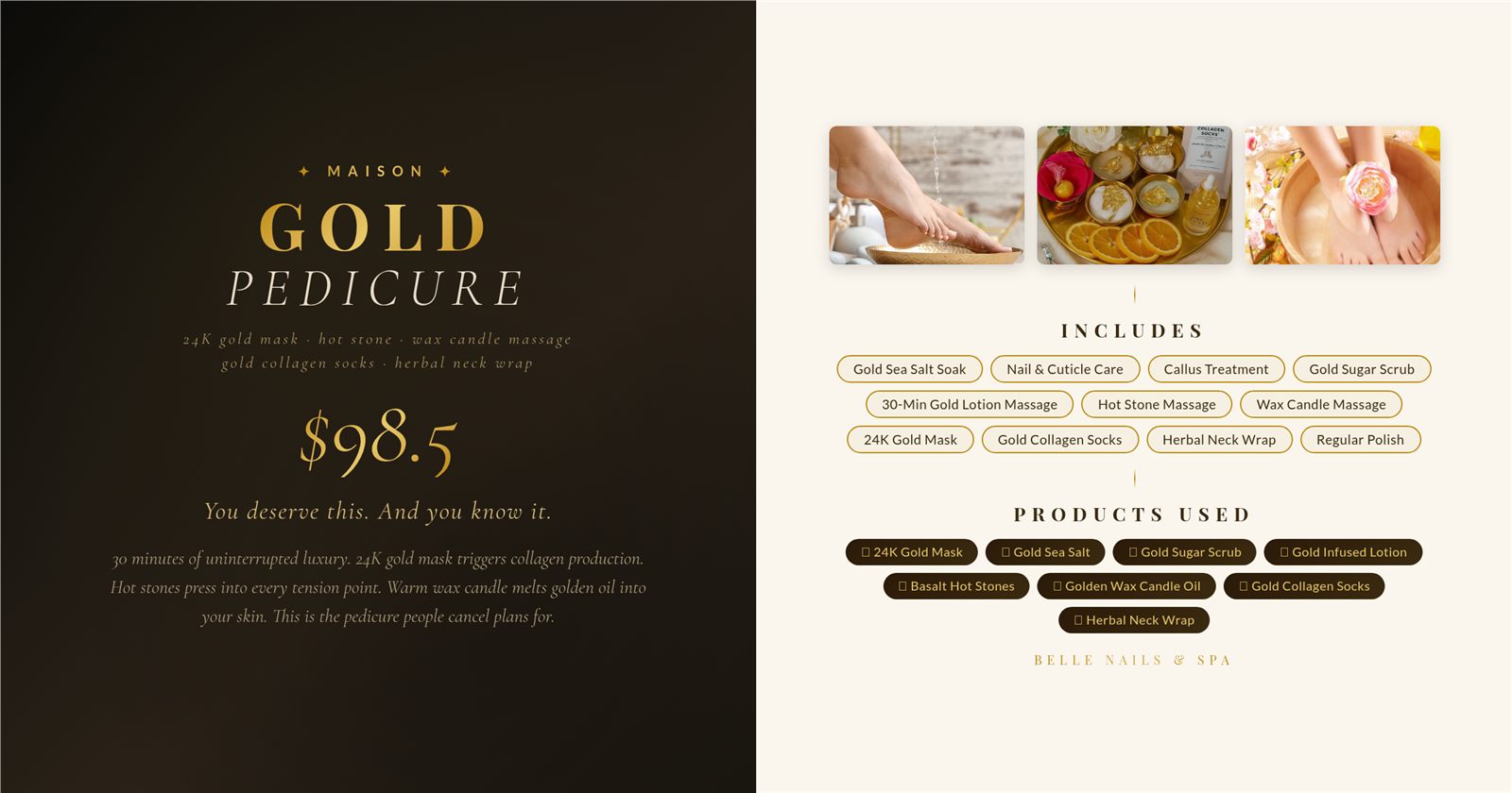 Maison Gold Pedicure menu and pricing