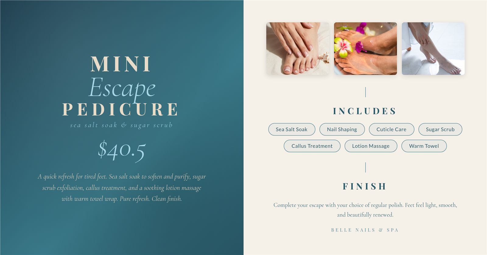 Mini Escape Pedicure menu and pricing
